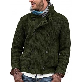 Hestenve Men's Stylish Cardigans Sweater Double Breasted Shawl Collar Cable Knitted Casual Winter Chunky Sweaters