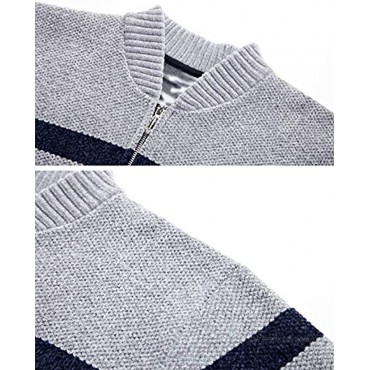 HOW'ON Men's Casual Wide Stripes Zipper Knitted Cardigan Sweater