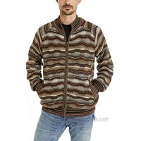 Invisible World Men's 100% Alpaca Wool Sweater Zip Up Mock Turtleneck Cardigan