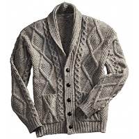 Irish Aran Knitwear 100% Irish Merino Wool Men's Shawl Neck Cardigan Sweater with Pockets | Made in Ireland