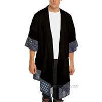JINIDU Men's Kimono Cardigan Cotton Linen Shawl Collar Poncho Cloak Open Front Cape