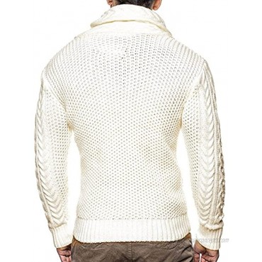 Karlywindow Mens Cable Knit Cardigan Sweater Button Down Long Sleeve Fall Winter Chunky Knitted Turtleneck Cardigans