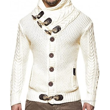 Karlywindow Mens Cable Knit Cardigan Sweater Button Down Long Sleeve Fall Winter Chunky Knitted Turtleneck Cardigans