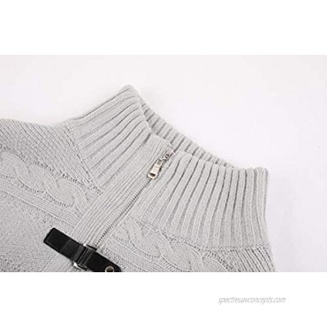 Makkrom Mens Cardigan Sweater Slim Fit Turtleneck Long Sleeve Zipper Winter Cable Knit Solid Sweaters