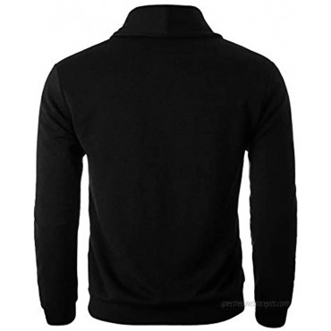OHOO Mens Slim Fit Shawl Double Layers Collar High Closure Button Knit Cardigan with Two Pocket DCC065-BLACK-XXL
