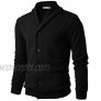OHOO Mens Slim Fit Shawl Double Layers Collar High Closure Button Knit Cardigan with Two Pocket DCC065-BLACK-XXL