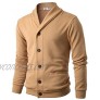 OHOO Mens Slim Fit Shawl Double Layers Collar High Closure Button Knit Cardigan with Two Pocket DCC065-CAMEL-XXL