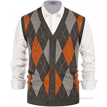 PJ PAUL JONES Men's Sweater Vest Cardigan Button Front Knitwear Contrast Color Argyle Sweater Vest