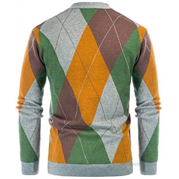 PJ PAUL JONES Mens V Neck Argyle Cardigan Sweater Contrast Knitwear with Pockets