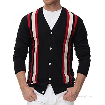 PJ PAUL JONES Mens Vintage Stripes Cardigan Sweater Button Down V-Neck Knitwear