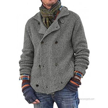 Pretifeel Mens Shawl Collar Cardigan Sweater Chunky Double Breasted Cable Knitted Fall Winter Sweaters