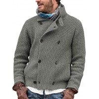 Pretifeel Mens Shawl Collar Cardigan Sweater Chunky Double Breasted Cable Knitted Fall Winter Sweaters