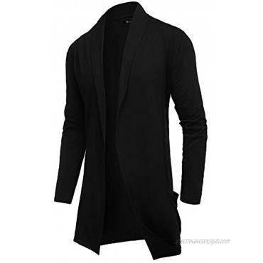 RAGEMALL Men's Cardigan Ruffle Shawl Collar Cardigan Open Front Blend Long Length Drape Cape Overcoat