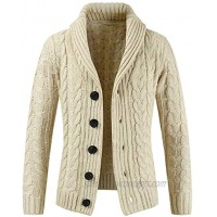 utcoco Men's Slim Fit Shawl Twisted Cable Knit Button Up Warm Cardigan Sweater