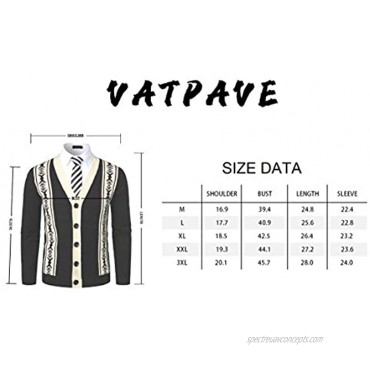 VATPAVE Mens V-Neck Slim Fit Cardigan Sweater Pattened Button Down Casual Knitted Sweater