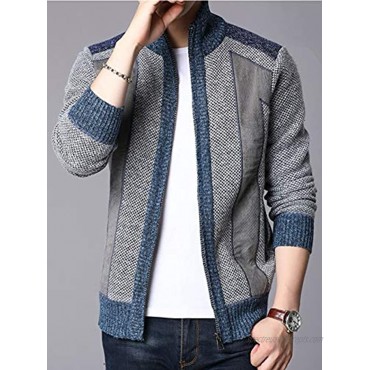 XinYangNi Men's Casual Slim Full Zip Thick Knitted Cardigan Sweaters with Pockets