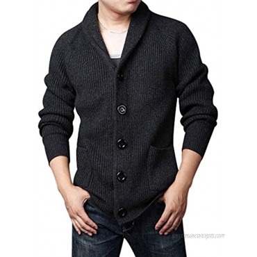 Yeokou Men's Casual Slim Thick Knitted Shawl Collar Cardigan Sweaters Pockets