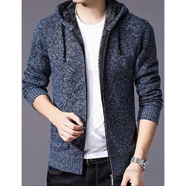 Yeokou Men's Thick Fleece Lined Full Zip Up Hoodie Cardigan Sweaters with Pockets