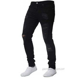 chouyatou Men's Distressed Tapered Leg Ripped Holes Long Denim Pants Jeans