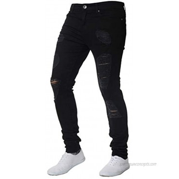 chouyatou Men's Distressed Tapered Leg Ripped Holes Long Denim Pants Jeans