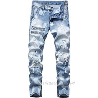 HENGAO Mens Straight Fit Destroyed Ripped Jeans