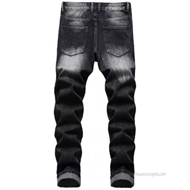 I5KZ Men's Ripped Slim Fit Jeans Straight Leg Distressed Patch Denim Pants