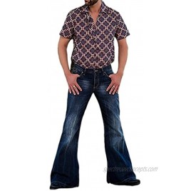 Men's Vintage Stretch Bell Bottom Fit Classic Relaxed Comfort Flared Retro Leg Disco Denim Jeans Pants
