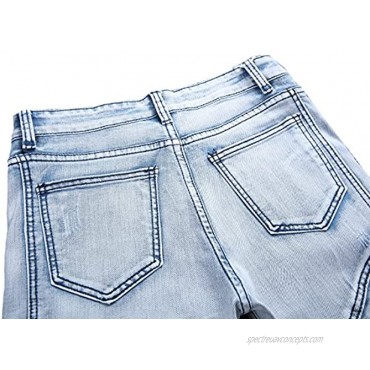NITAGUT Men's Ripped Slim Straight fit Biker Jeans with Zipper Deco