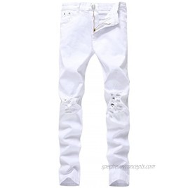 Pishon Men's Distressed Jeans Ripped Destroyed Jeans Straight Leg Stretchy Knee Holes Denim Pants for Men