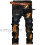 utcoco Men's Street Performance Classic Ripped Contrast Denim Jeans Pant with Embroider