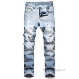 ZEESEN Ripped Jeans for Men Denim Slim Fit Straight Leg Distressed Destroyed Pants Mens Jeans with Hole