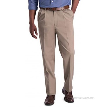 Haggar Men's Iron Free Premium Khaki Classic Fit Pleat Front Expandable Waist Casual Pant