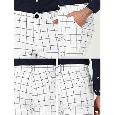 Lars Amadeus Men's Dress Plaid Slim Fit Flat Front Business Pants with Pockets 34 White Black