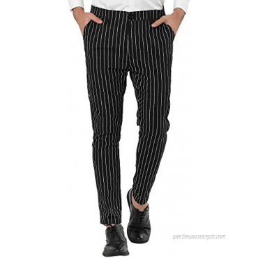 Lars Amadeus Men's Dress Striped Pants Slim Fit Flat Front Business Trousers