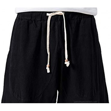 MAGNIVIT Men's Linen Cotton Capri Pants Loose Fit Elastic Waist Wide Leg Baggy Harem Pants