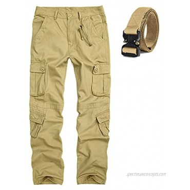 Men's Multiple Pockets Tactical Pants with Belt Lightweight Hiking Cargo Work Pants