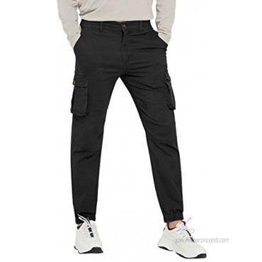 PULI Men's Tapered Cargo Pants Slim Fit Chino Joggers Work Trousers with Pockets