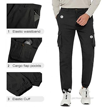 PULI Men's Tapered Cargo Pants Slim Fit Chino Joggers Work Trousers with Pockets