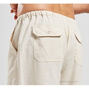 utcoco Men's Casual Relaxed Fit Linen Cotton Mid Waisted Drawstring Solid Loose Harem Beach Pants