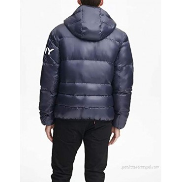 DKNY Men's Water Resistant Ultra Loft Hooded Logo Puffer Jacket Standard and Big & Tall