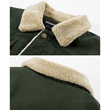 HOW'ON Men's Cotton Warm Fur Collar Casual Button Military Cargo Jacket Outwear Parka Winter Quilted Coat