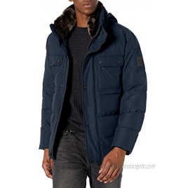 Marc New York by Andrew Marc Men's Godwin 29.5 Down Filled Trucker Jacket with Removable Faux Fur Collar and Hidden Hood