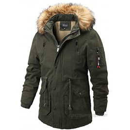 Men's Winter Warm Coat Hooded Outdoor Thick Jackets with Removable Faux Fur Collar Hood-Army Green-XL
