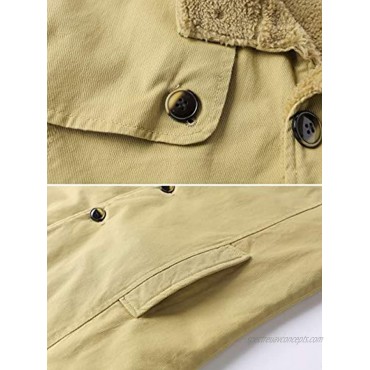 Vcansion Men's Winter Cotton Fleece Lined Jacket Coat Single Breasted Outerwear