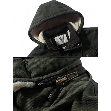 WenVen Men's Winter Sherpa Parka Mid Length Thicken Military Style Warm Jacket with Removable Hood