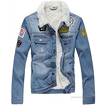 AvaCostume Men's Winter Fleece Lined Patch Denim Jacket Coats