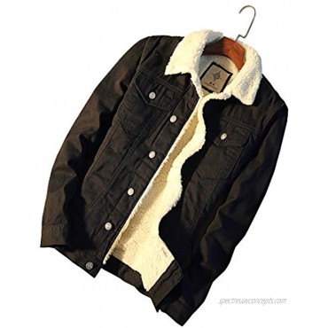 Chartou Men's Classic Collar Single Breasted Shearling Lined Distressed Denim Trucker Jacket