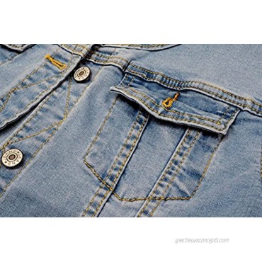 Denim Jackets Trendy XU Washed Three Quarter Sleeve Stretch Collarless Short Jeans Coat