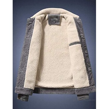 Haellun Men's Vintage Slim Fit Fleece Sherpa Lined Corduroy Denim Trucker Jacket