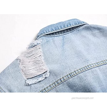 JSACYTF Men’s Denim Jacket Ripped Long Sleeve Jean Jacket Coat for Men